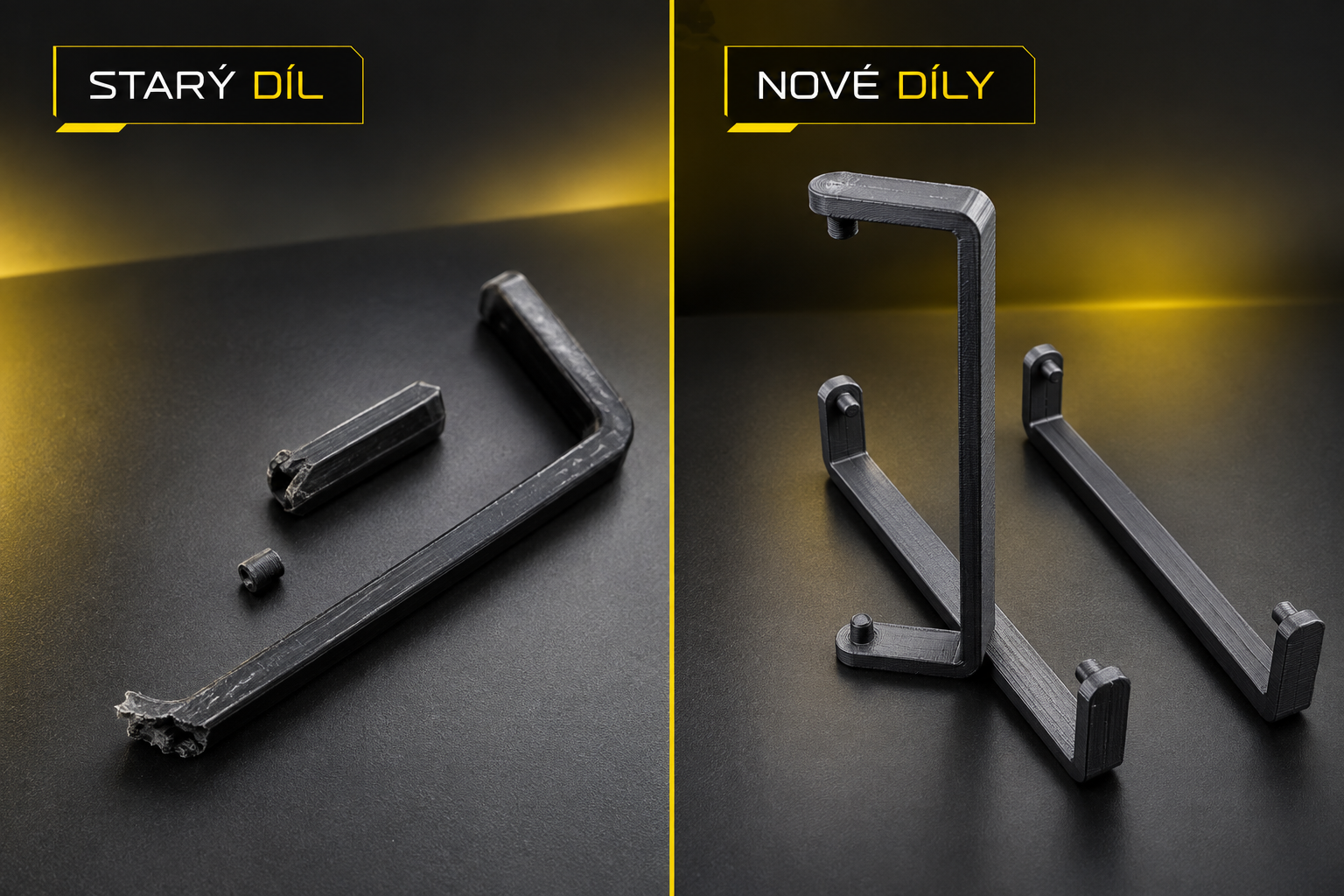 Původní prasklé a nové 3D tištěné náhradní madlo baterie z PETG-CF – BB3D